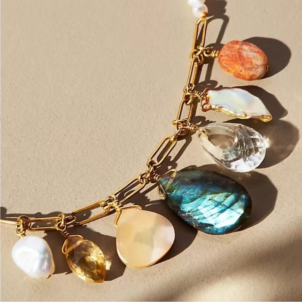 Chan Luu White Pearl Necklace with Multicolor Stone Charms - Picture 4 of 4